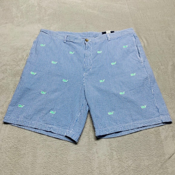 Vineyard Vines Club Shorts Seersucker Blue White Striped Men's 40 Whale Shep Ian - Picture 1 of 7
